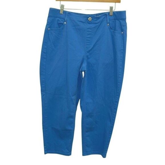 J. Jill high-rise cropped pull on denim stretch jeans, royal periwinkle blue siz - Picture 3 of 11